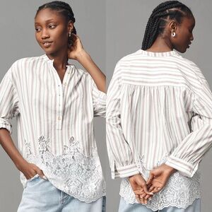 NWT Anthropologie Pilcro Lacey Long Sleeve Tunic Top Stripe Print